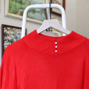 Red Sweater With Pearl Collar