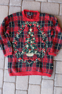 Plaid Peace Sign Christmas Tree Sweater