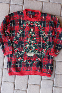 Plaid Peace Sign Christmas Tree Sweater