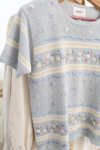 Floral and Pearl Short Sleeve Knit