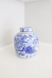 Blue and White Floral and Butterfly Jar