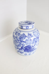 Blue and White Floral and Butterfly Jar