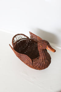 Large Wicker Duck Basket With Wooden Beak