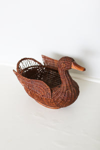 Large Wicker Duck Basket With Wooden Beak